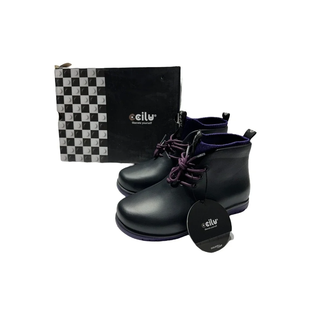 Ccilu Panto Pola Women High Top Ankle Boots Lace-up Rainboots Royal Purple‎ Sz 7